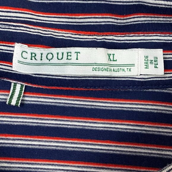 Criquet Polo Shirt Men's XL Blue Red White Stripe Striped Golf Stretch - Picture 4 of 8